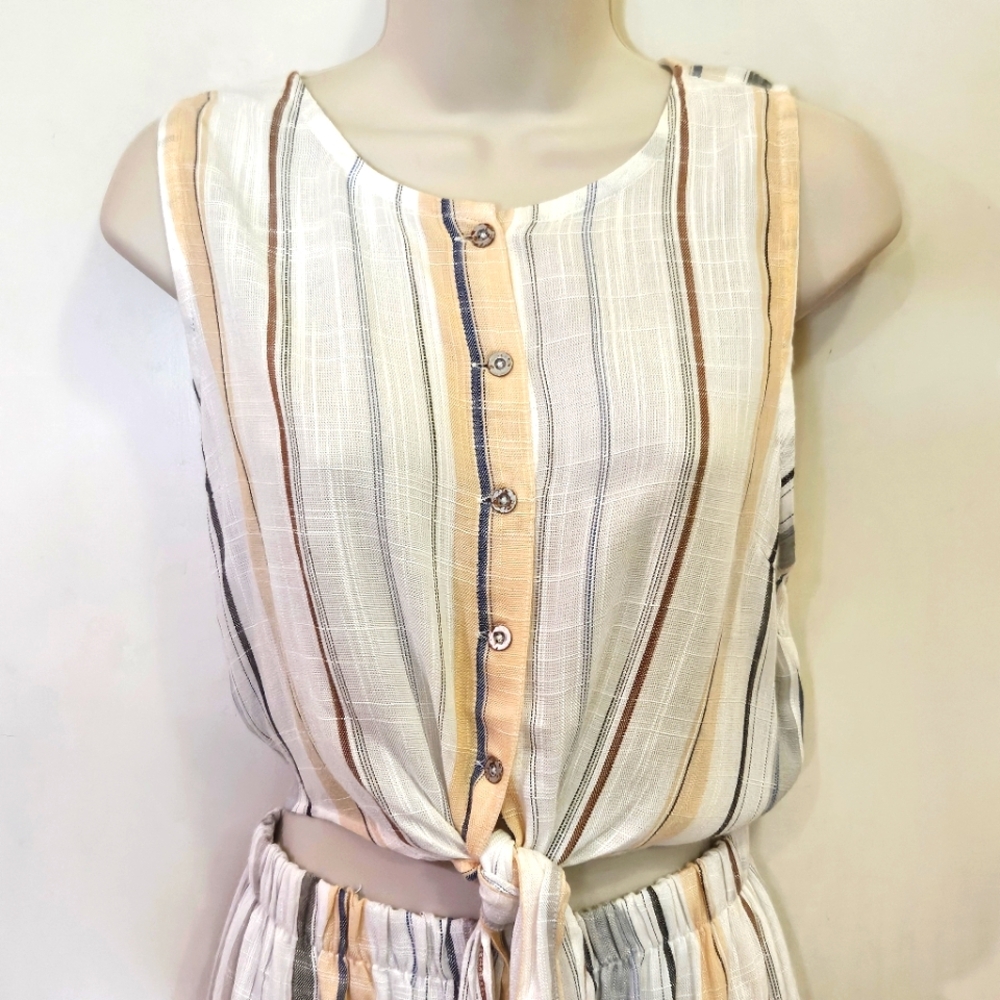 RVCA White MultiColor Striped Sleeveless Button-Down Arizona Dress,Large,NWT - Picture 5 of 16